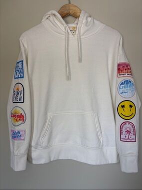 Ocean Drive White Sweatshirt with Multi-Color Beach Patch Designs